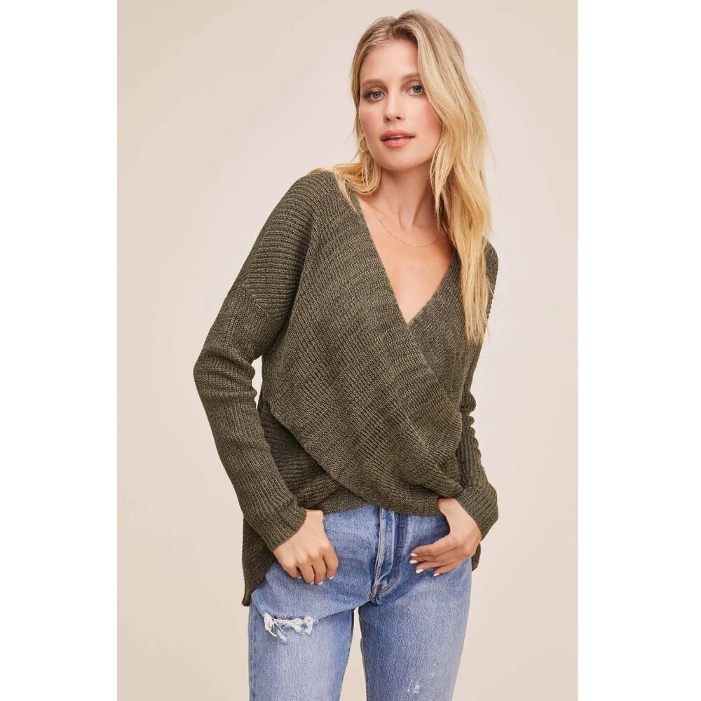 ASTR The Label Wrap Sweater Women's Small Green